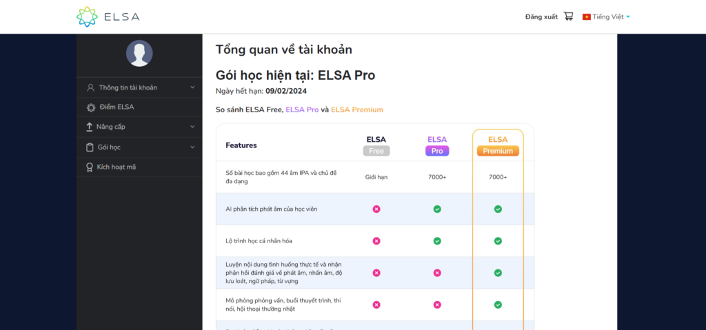 Hướng dẫn nâng cấp tài khoản từ ELSA Pro lên ELSA Premium B1