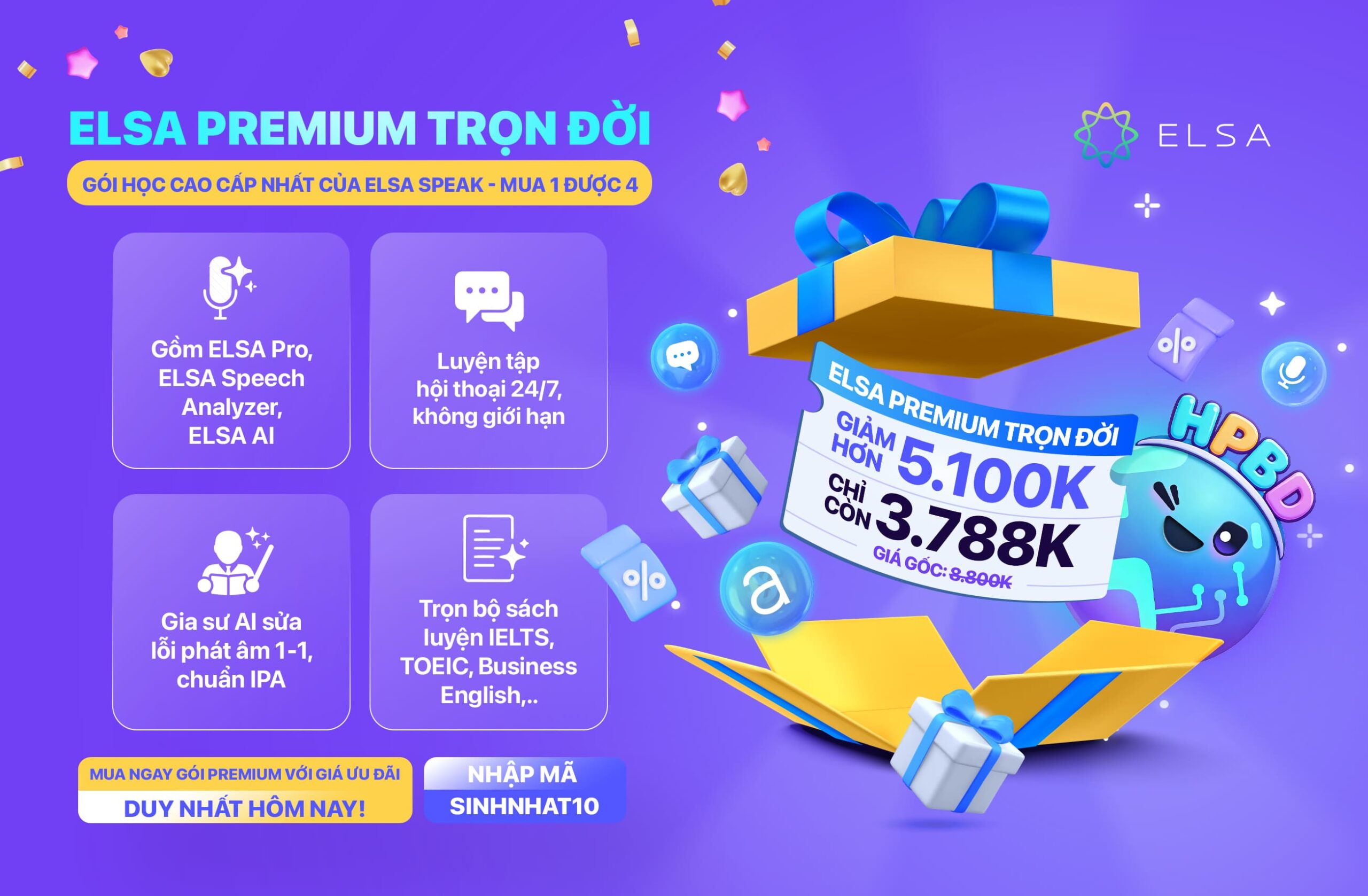 ELSA Premium trọn đời